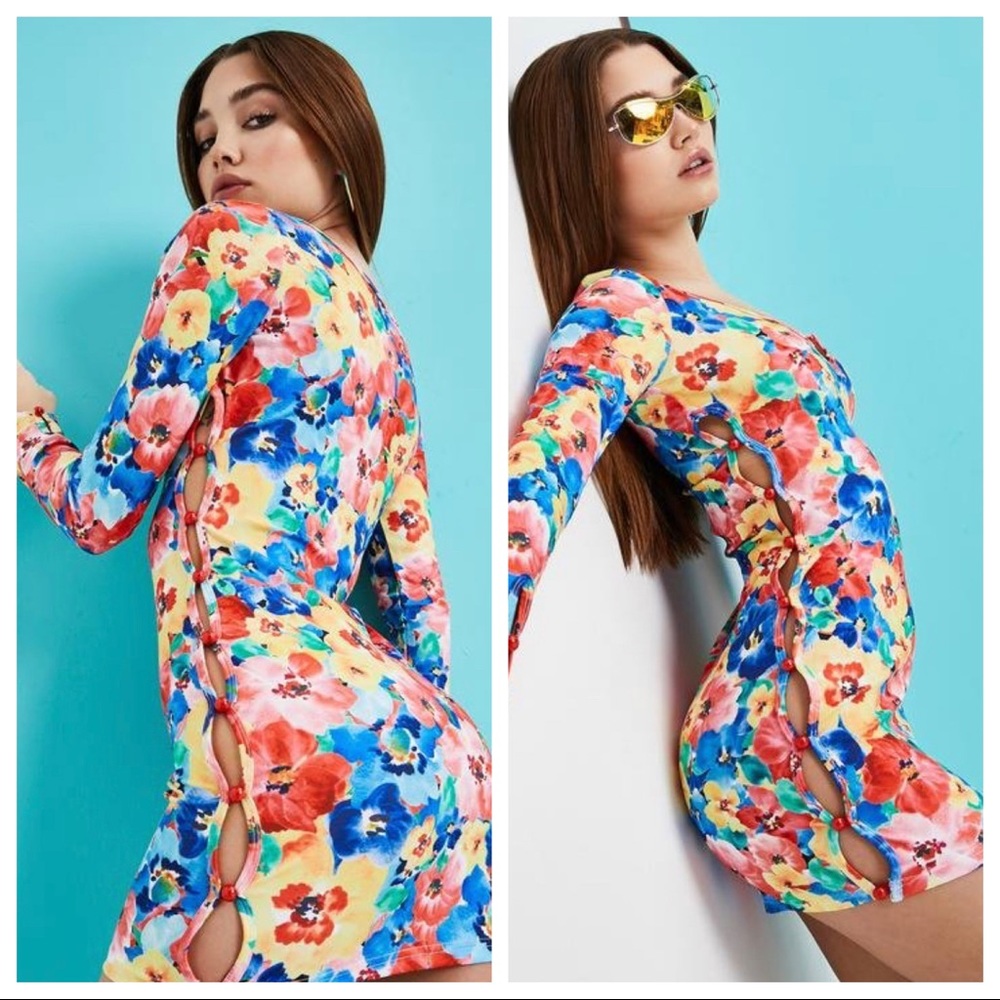 DOLLS KILL SPRING STATE OF MIND FLORAL CUT OUT DRESS SIZE M